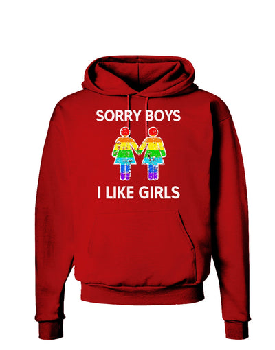 Sorry Boys I Like Girls Lesbian Rainbow Distressed Dark Hoodie Sweatshirt-Hoodie-TooLoud-Red-Small-Davson Sales