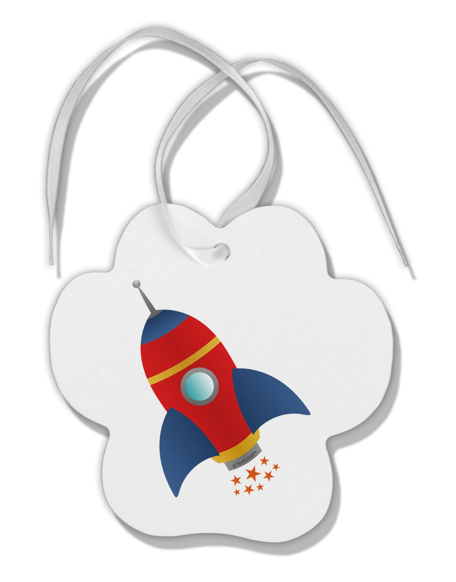 Space Rocket Ship and Stars Paw Print Shaped Ornament by TooLoud-Ornament-TooLoud-White-Davson Sales