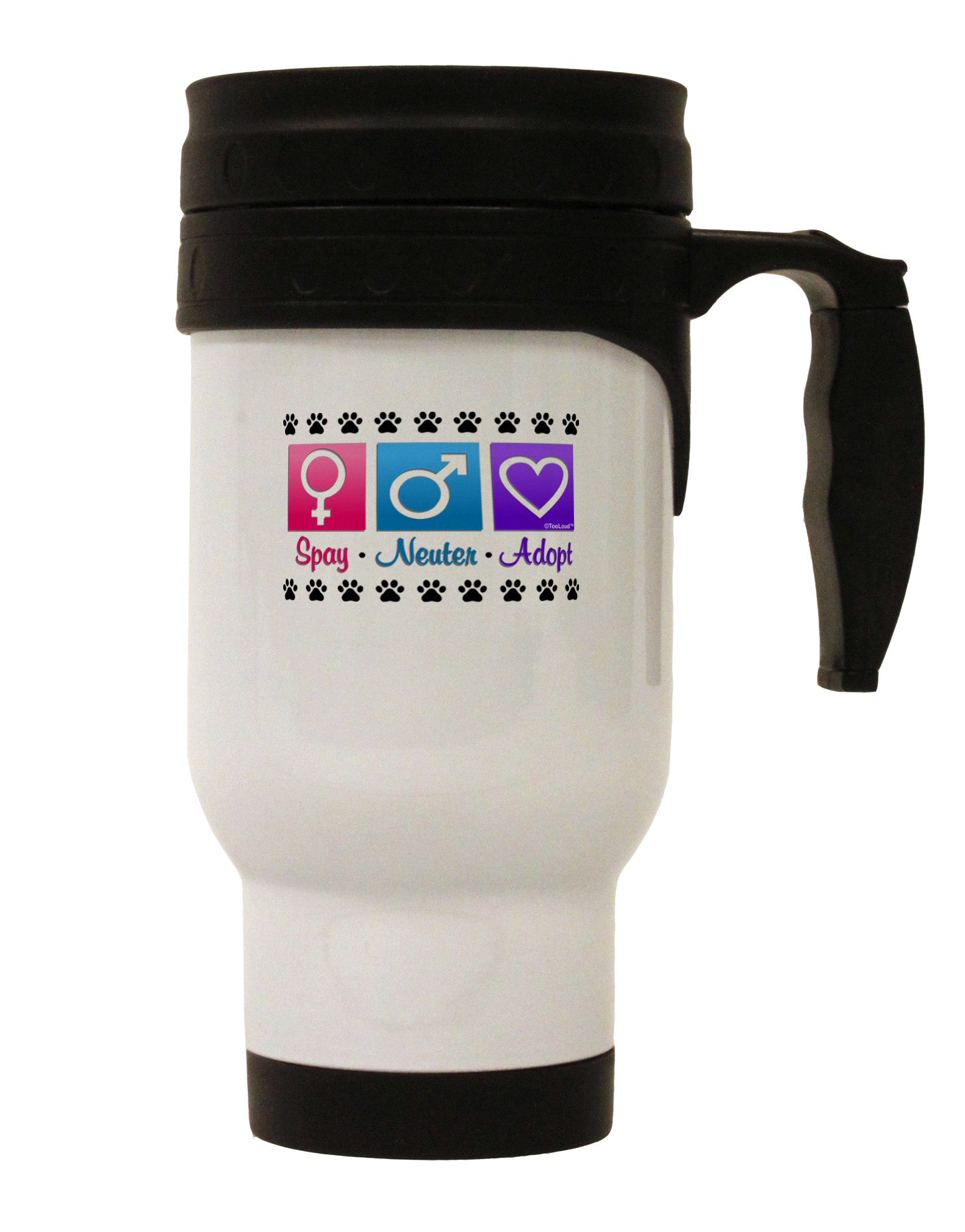 Spay Neuter Adopt Stainless Steel 14oz Travel Mug-Travel Mugs-TooLoud-White-Davson Sales