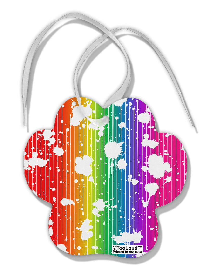 Splatter AOP - Rainbow Paw Print Shaped Ornament All Over Print-Ornament-TooLoud-White-Davson Sales