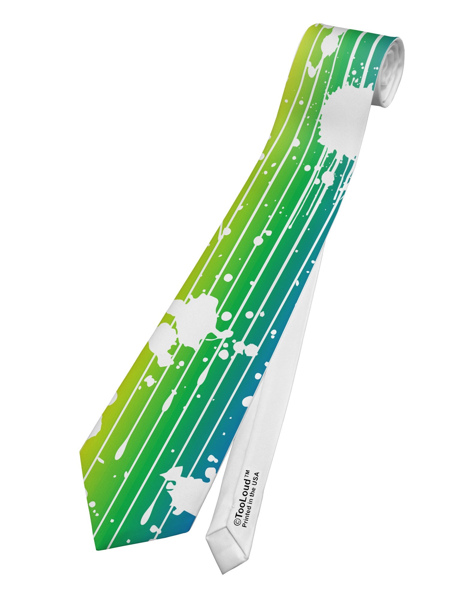 Splatter AOP - Rainbow Printed White Necktie All Over Print