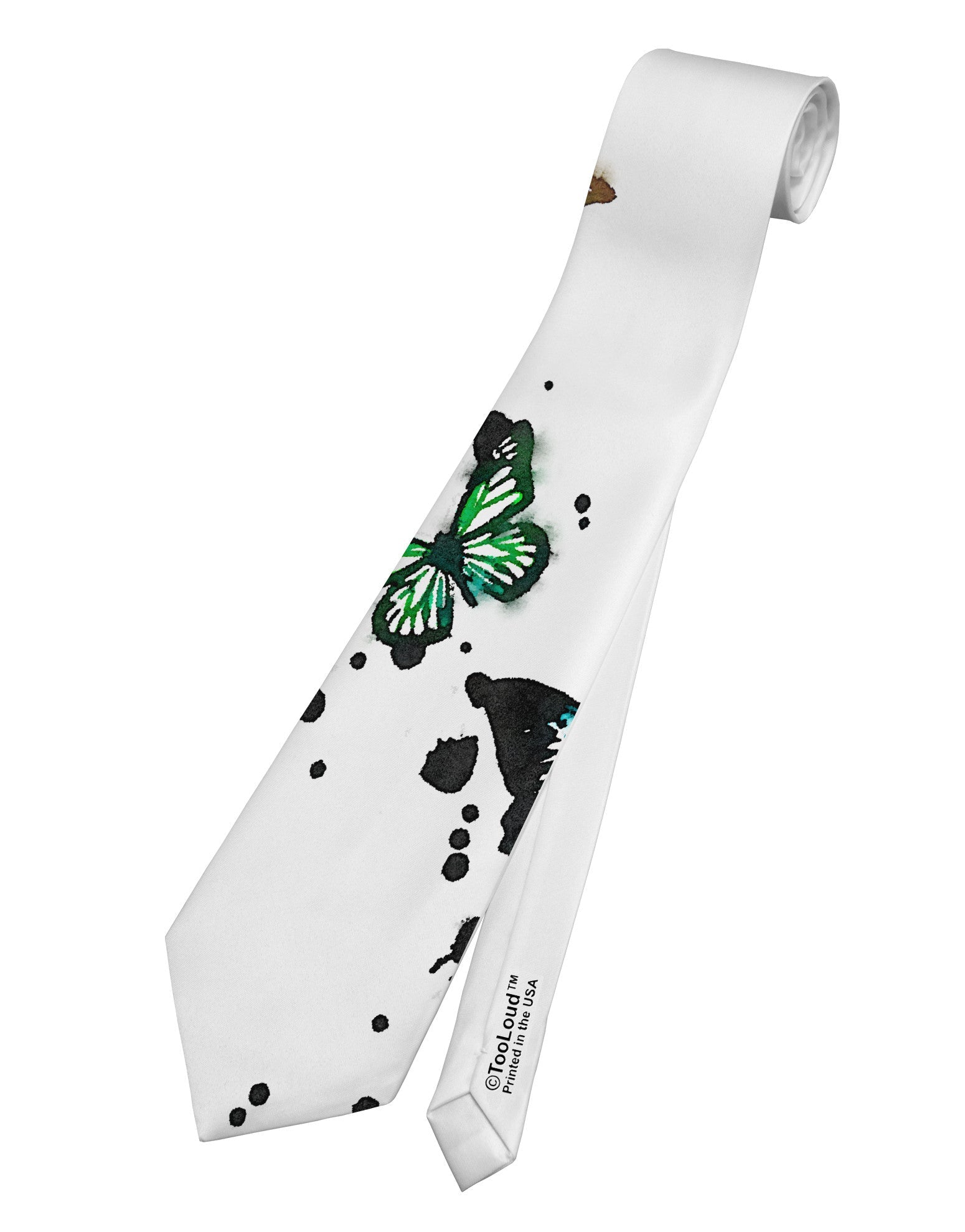 Splatter Butterflies AOP Printed White Necktie All Over Print