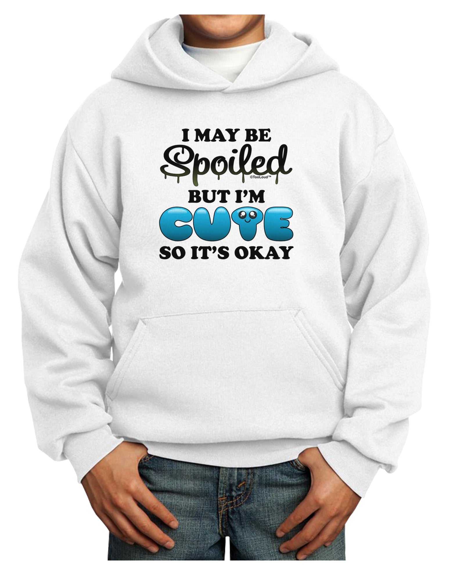 Spoiled But Cute Blue Youth Hoodie Pullover Sweatshirt-Youth Hoodie-TooLoud-White-XS-Davson Sales