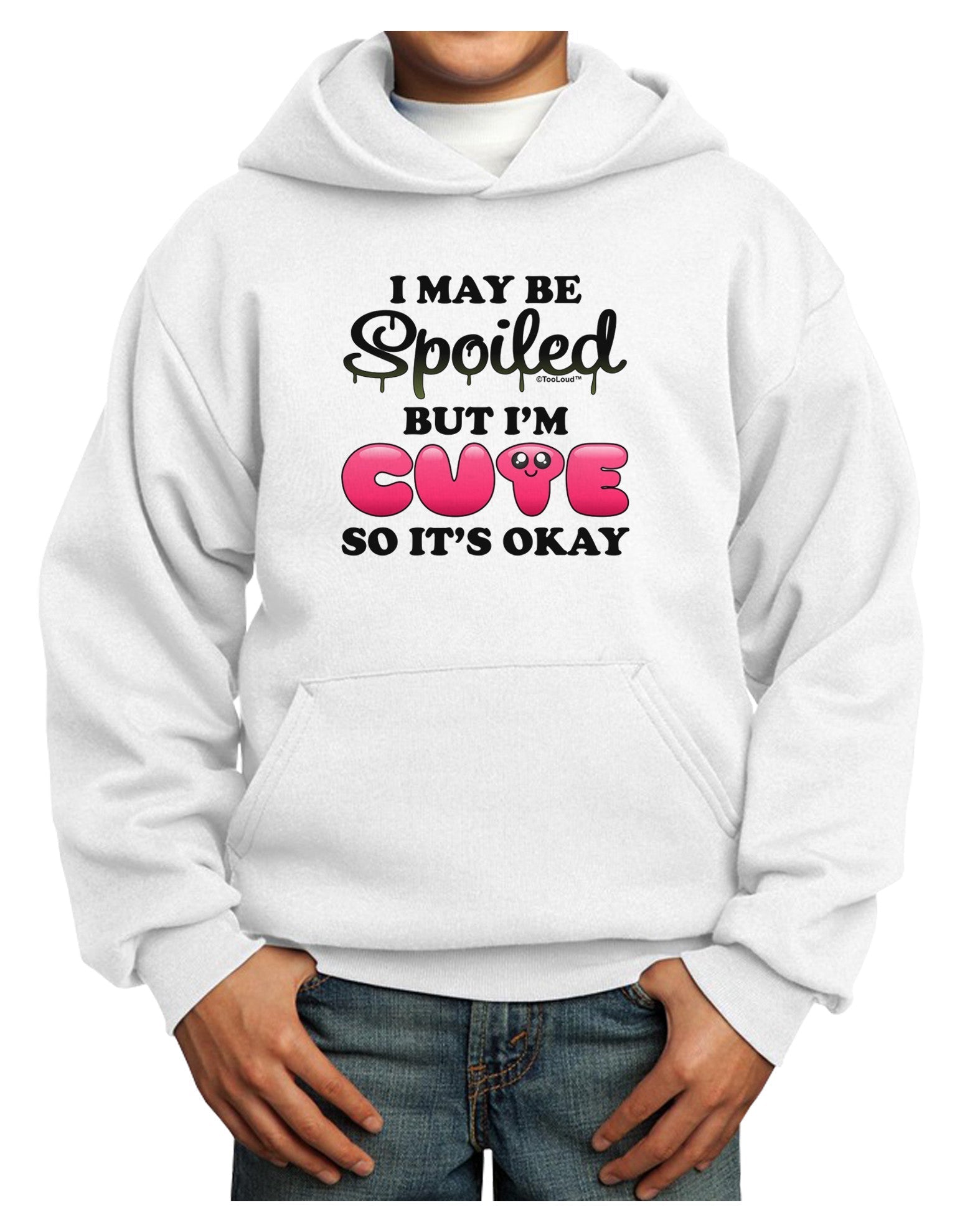 Spoiled But Cute Pink Youth Hoodie Pullover Sweatshirt-Youth Hoodie-TooLoud-White-XS-Davson Sales
