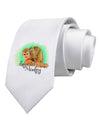 Squirrel Monkey Watercolor Text Printed White Necktie