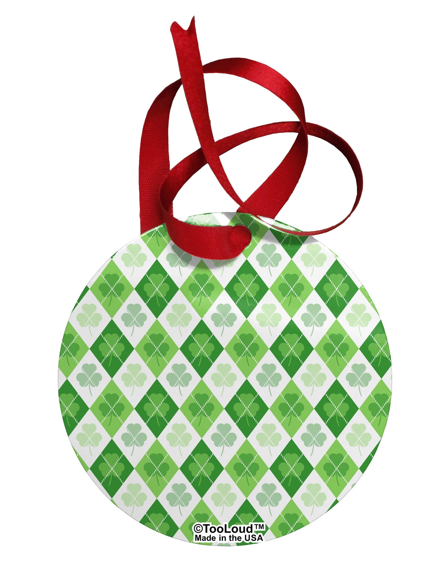 St Patrick's Day Green Shamrock Argyle Circular Metal Ornament All Over Print-Ornament-TooLoud-White-Davson Sales