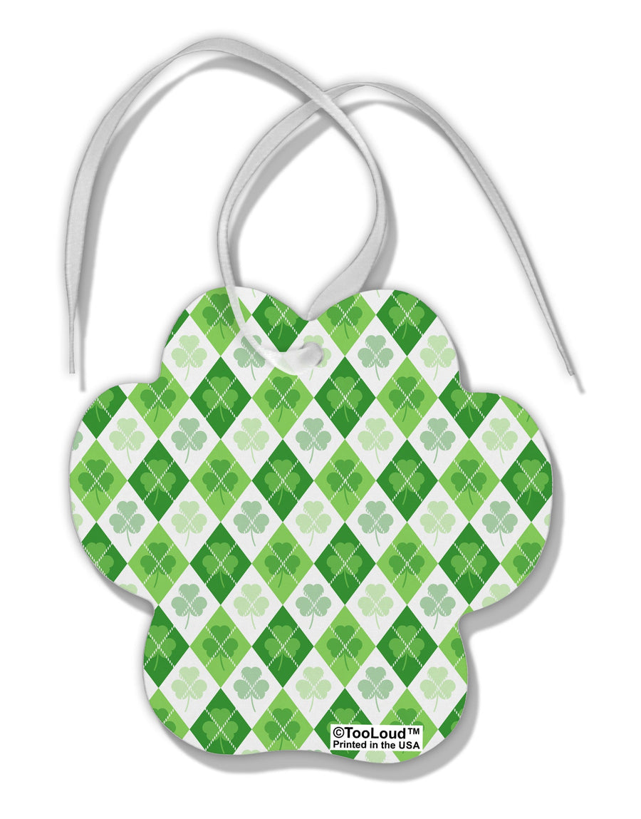 St Patrick's Day Green Shamrock Argyle Paw Print Shaped Ornament All Over Print-Ornament-TooLoud-White-Davson Sales