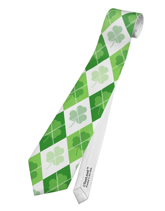 St Patrick's Day Green Shamrock Argyle Printed White Necktie All Over Print