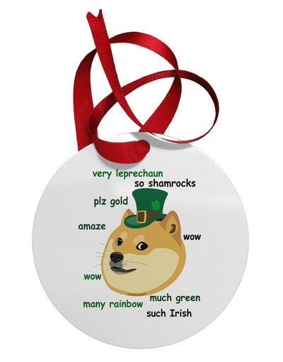 St Patricks Day Leprechaun Doge Circular Metal Ornament-Ornament-TooLoud-White-Davson Sales