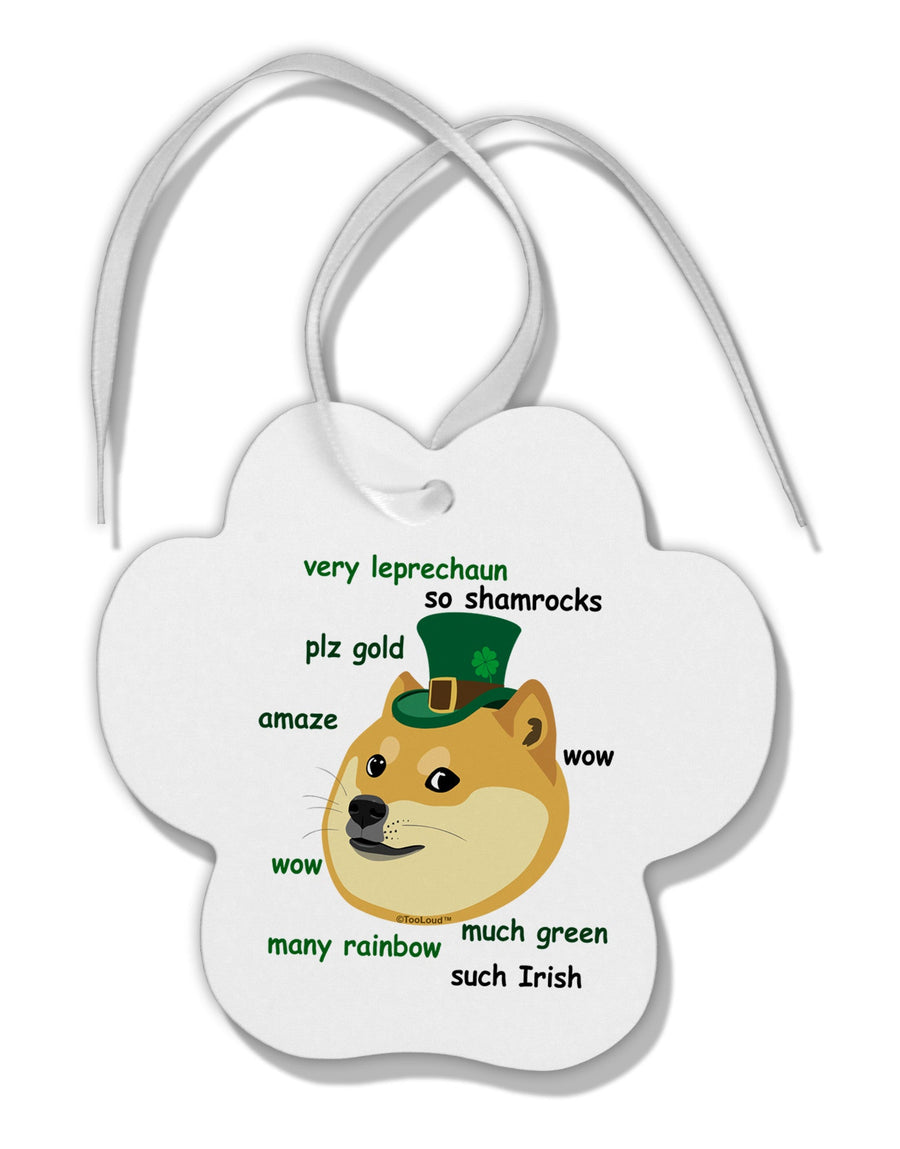 St Patricks Day Leprechaun Doge Paw Print Shaped Ornament-Ornament-TooLoud-White-Davson Sales