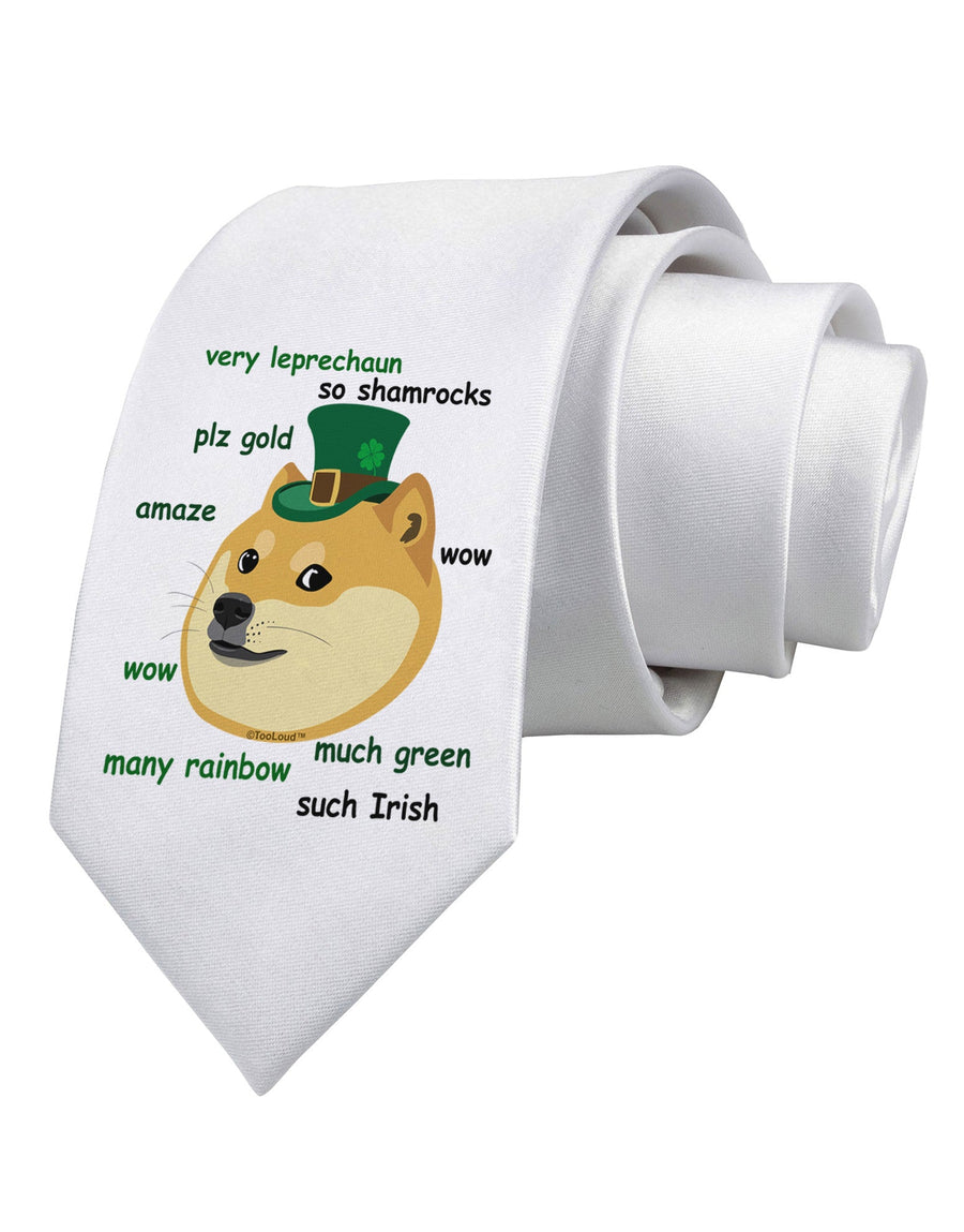 St Patricks Day Leprechaun Doge Printed White Necktie