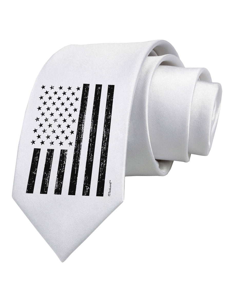 Stamp Style American Flag - Distressed Printed White Necktie by TooLoud