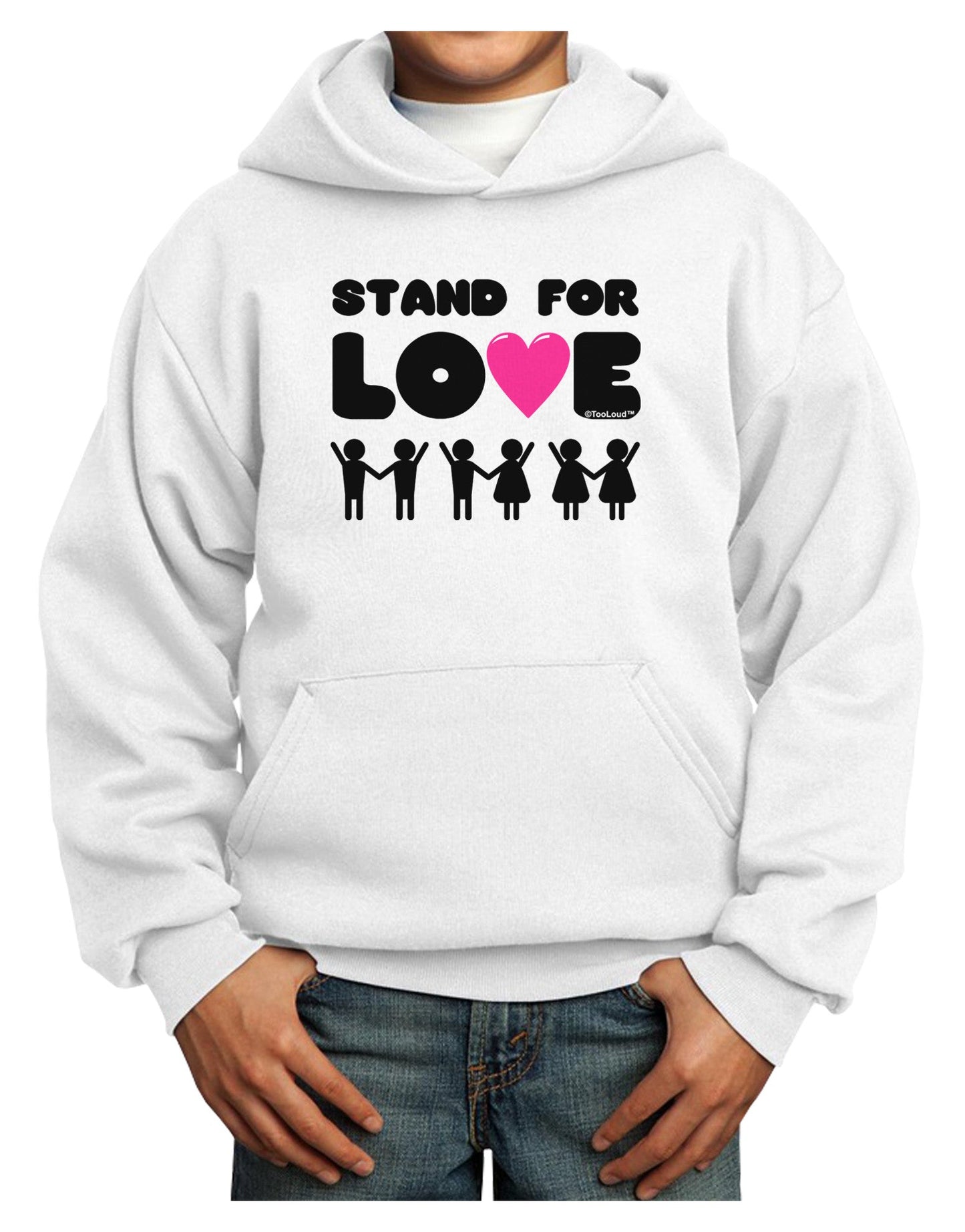 Stand For Love Pink Heart Youth Hoodie Pullover Sweatshirt-Youth Hoodie-TooLoud-White-XS-Davson Sales