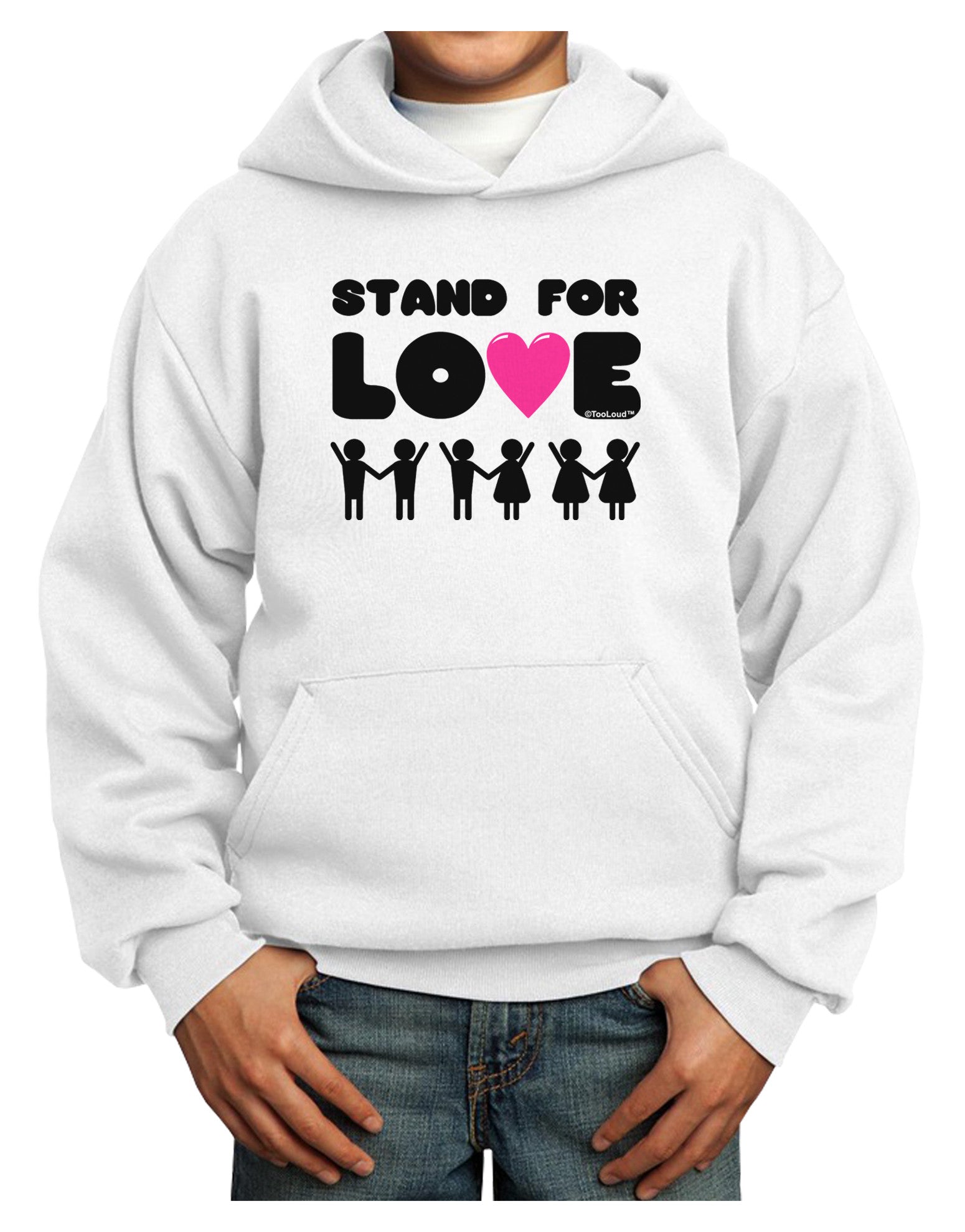Stand For Love Pink Heart Youth Hoodie Pullover Sweatshirt-Youth Hoodie-TooLoud-White-XS-Davson Sales