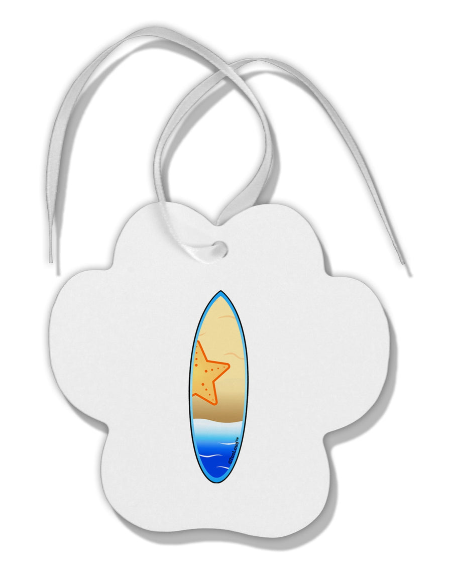 Starfish Surfboard Paw Print Shaped Ornament by TooLoud-Ornament-TooLoud-White-Davson Sales