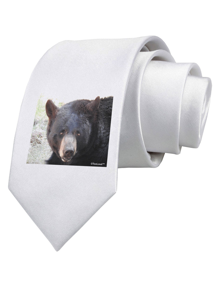 Staring Black Bear Printed White Necktie