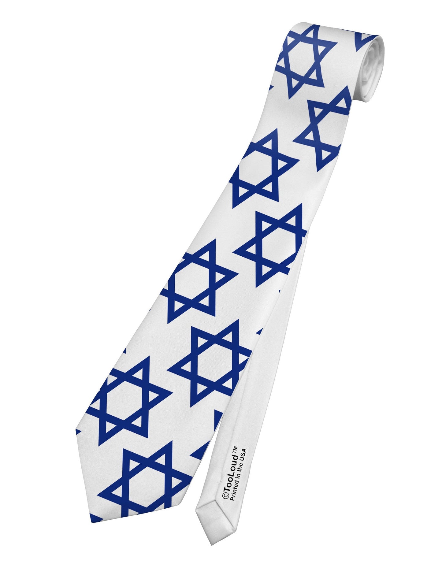 Stars of David Jewish Printed White Necktie All Over Print by TooLoud