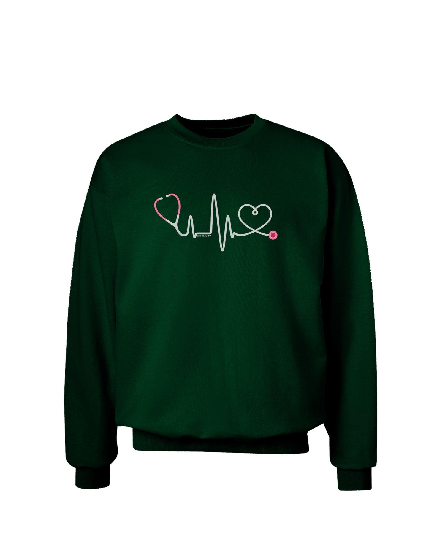 Stethoscope Heartbeat Adult Dark Sweatshirt-Sweatshirts-TooLoud-Deep-Forest-Green-Small-Davson Sales