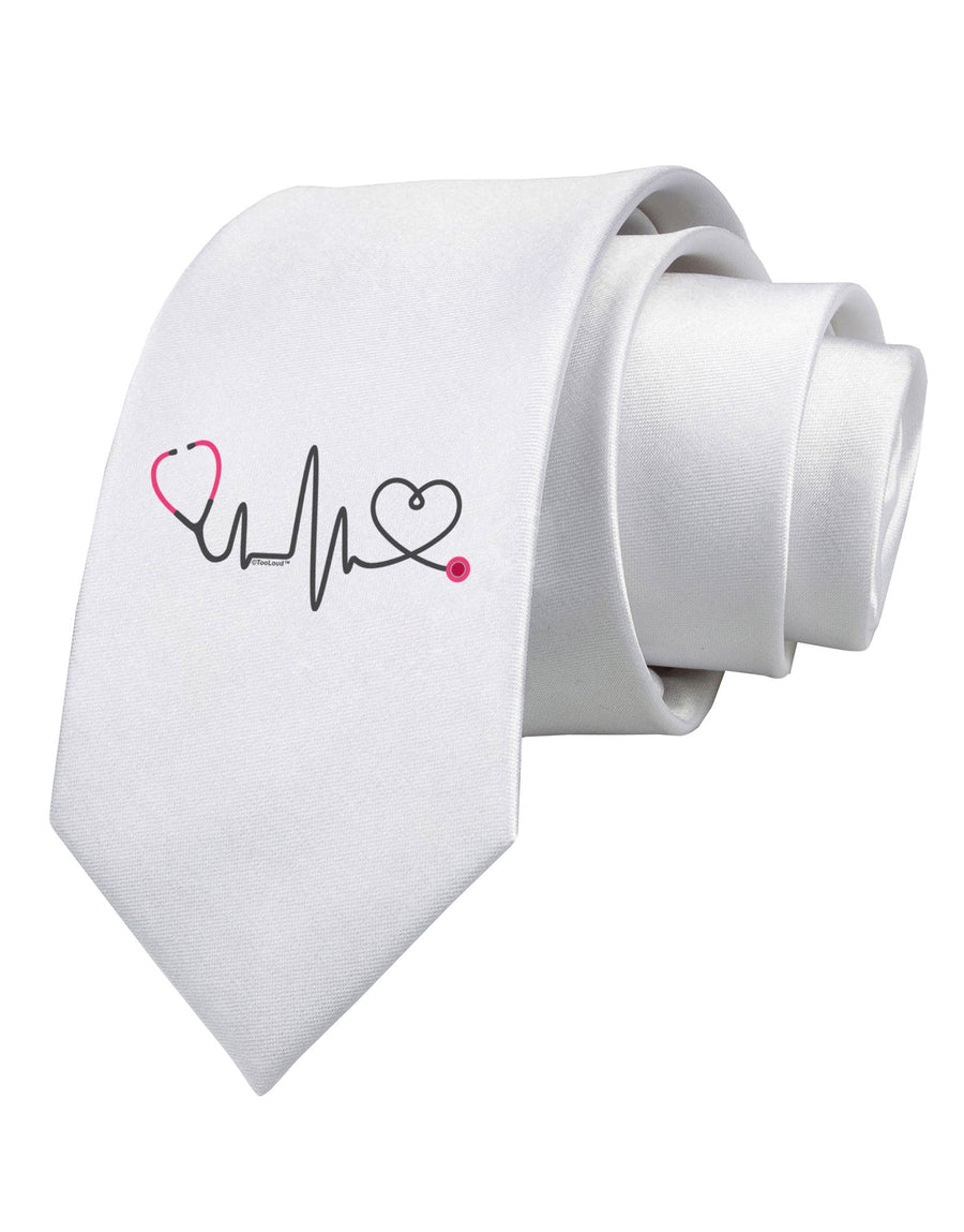 Stethoscope Heartbeat Printed White Necktie