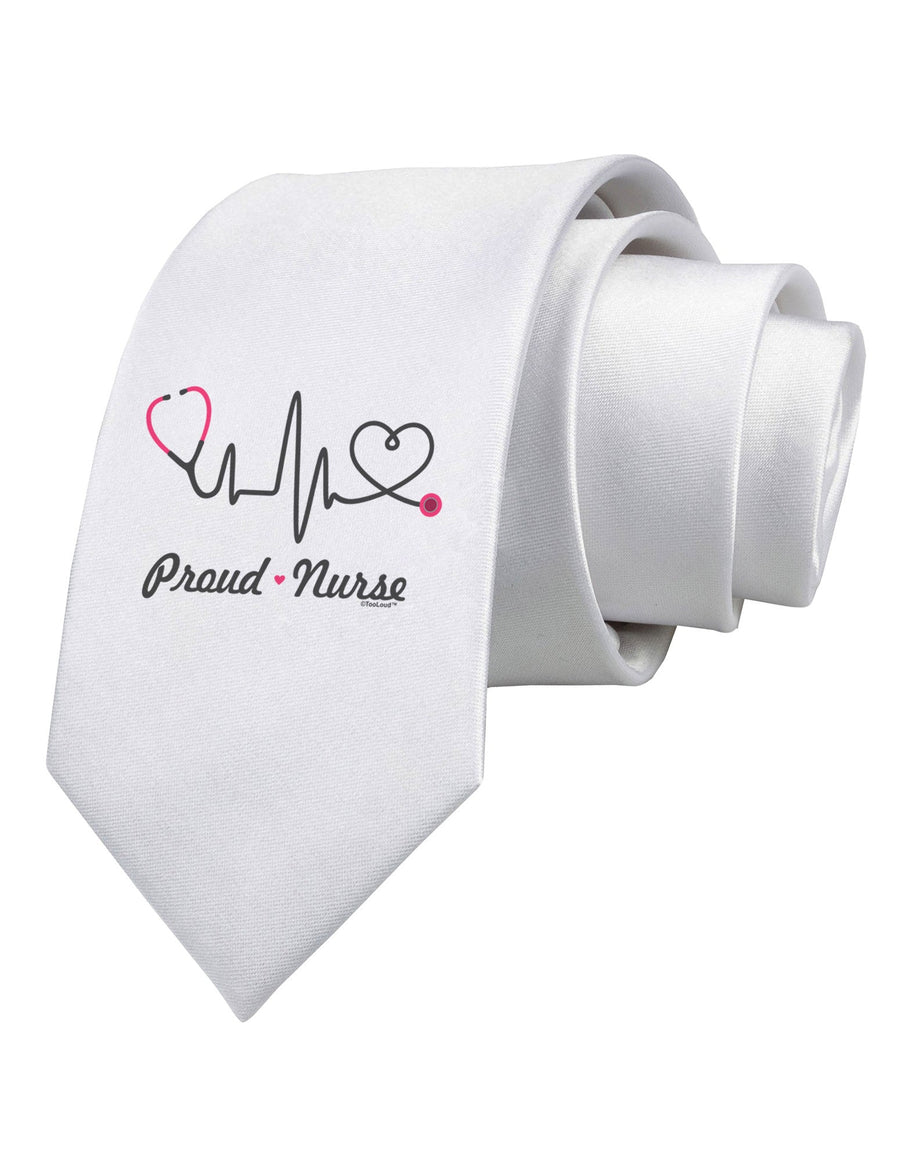 Stethoscope Heartbeat Text Printed White Necktie