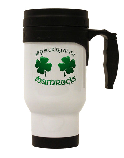 Stop Staring At My Shamrocks Stainless Steel 14oz Travel Mug-Travel Mugs-TooLoud-White-Davson Sales