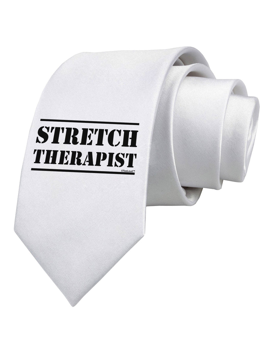 Stretch Therapist Text Printed White Necktie by