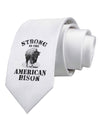 Strong Bison Text Printed White Necktie