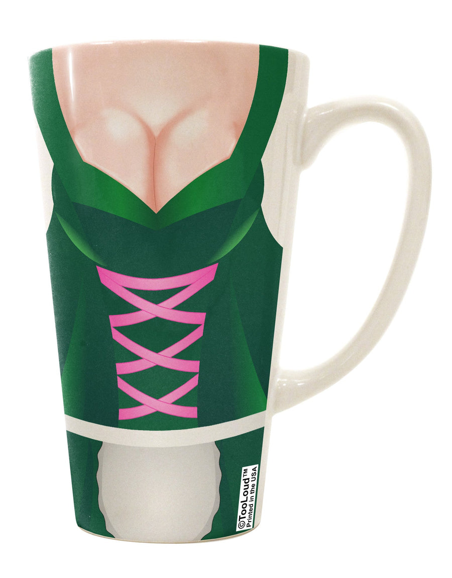 Stunning Dirndl Costume Green 16 Ounce Conical Latte Coffee Mug with Exquisite All Over Print - Crafted by a Drinkware Expert-Conical Latte Mug-TooLoud-White-Davson Sales