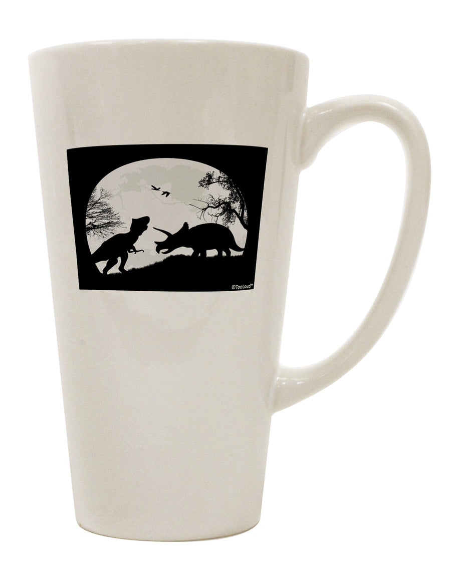 Stunning T-Rex and Triceratops Silhouettes Adorned 16 Ounce Conical Latte Coffee Mug - Crafted by a Drinkware Expert-Conical Latte Mug-TooLoud-White-Davson Sales