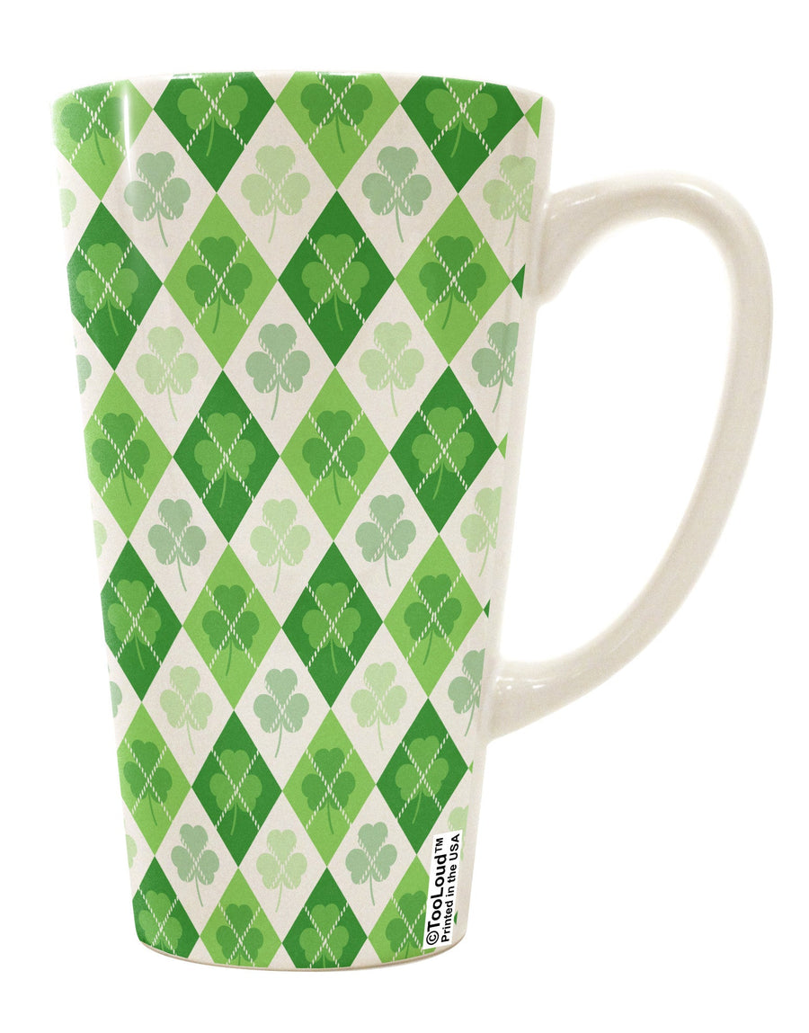 Stylish 16 Ounce Conical Latte Coffee Mug with Green Shamrock Argyle Design - Perfect for St Patrick's Day Celebrations - TooLoud