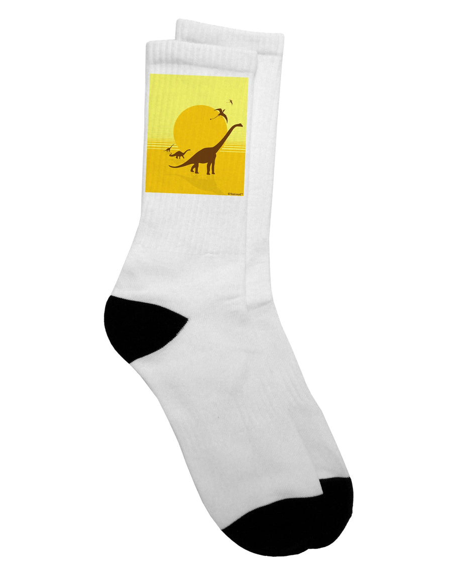 Stylish Adult Crew Socks featuring Brontosaurus and Pterodactyl Silhouettes with Sun - TooLoud-Socks-TooLoud-White-Ladies-4-6-Davson Sales