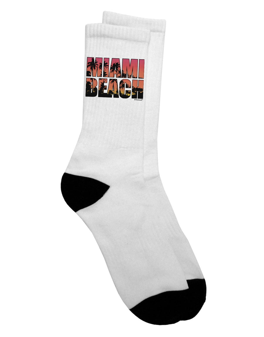 Stylish Adult Crew Socks featuring Miami Beach's Iconic Sunset Palm Trees - TooLoud-Socks-TooLoud-White-Ladies-4-6-Davson Sales