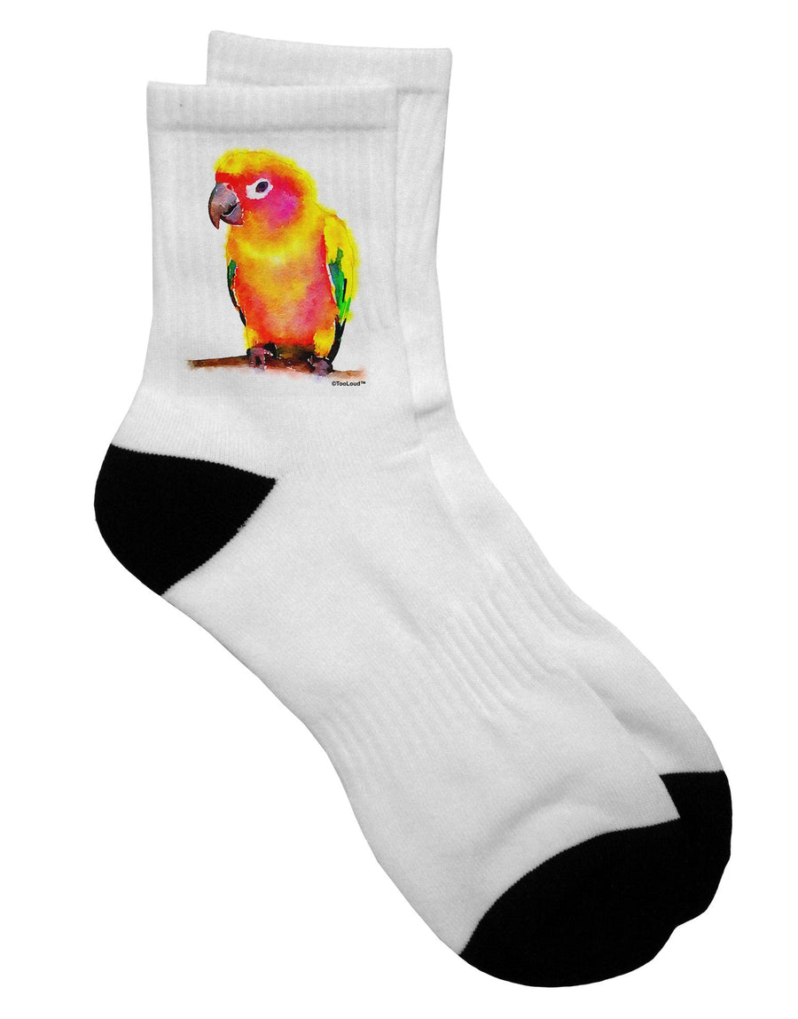Stylish Adult Short Socks featuring Sun Conure Parrot Watercolor Design - TooLoud-Socks-TooLoud-White-Ladies-4-6-Davson Sales