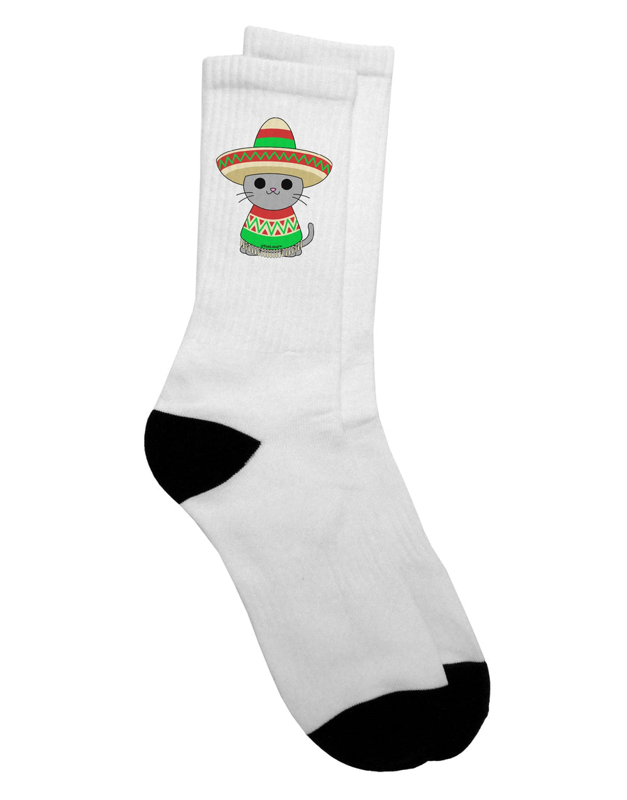 Stylish and Playful Cat with Sombrero and Poncho Adult Crew Socks - by TooLoud-Socks-TooLoud-White-Ladies-4-6-Davson Sales