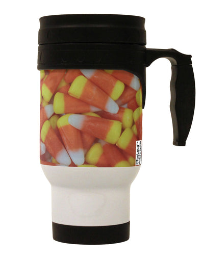 Stylish Candy Corn Stainless Steel 14 OZ Travel Mug with All Over Print - Expertly Crafted by TooLoud