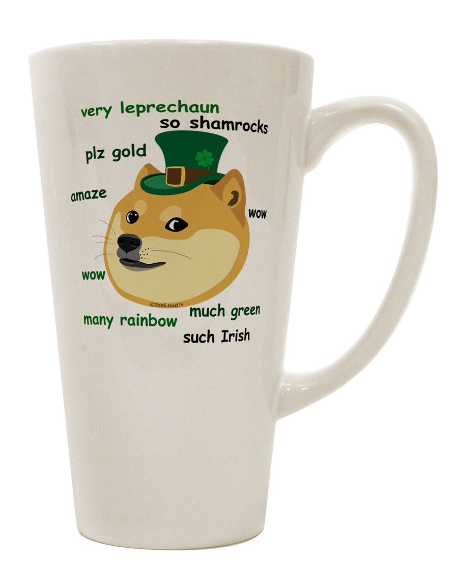 Stylish St. Patrick's Day Leprechaun Doge 16 Ounce Conical Latte Coffee Mug - Perfect for Beverage Enthusiasts-Conical Latte Mug-TooLoud-White-Davson Sales