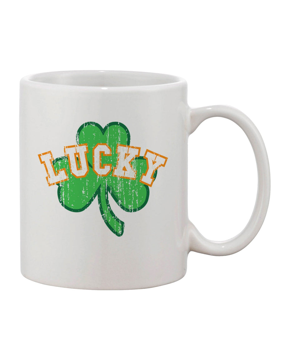 Stylishly Crafted Lucky Shamrock Design Distressed Printed 11 oz Coffee Mug - Expertly Curated by a Drinkware Connoisseur-11 OZ Coffee Mug-TooLoud-White-Davson Sales