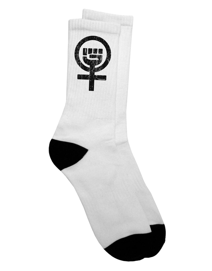 Stylishly Distressed Feminism Symbol Adult Crew Socks - TooLoud-Socks-TooLoud-White-Ladies-4-6-Davson Sales