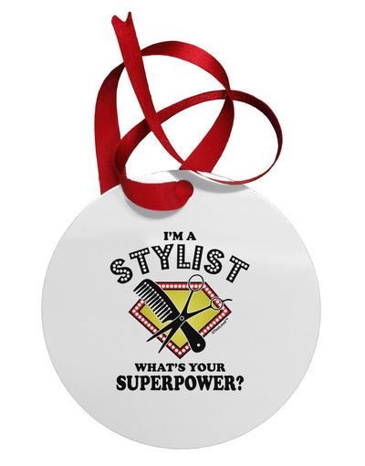 Stylist - Superpower Circular Metal Ornament-Ornament-TooLoud-White-Davson Sales