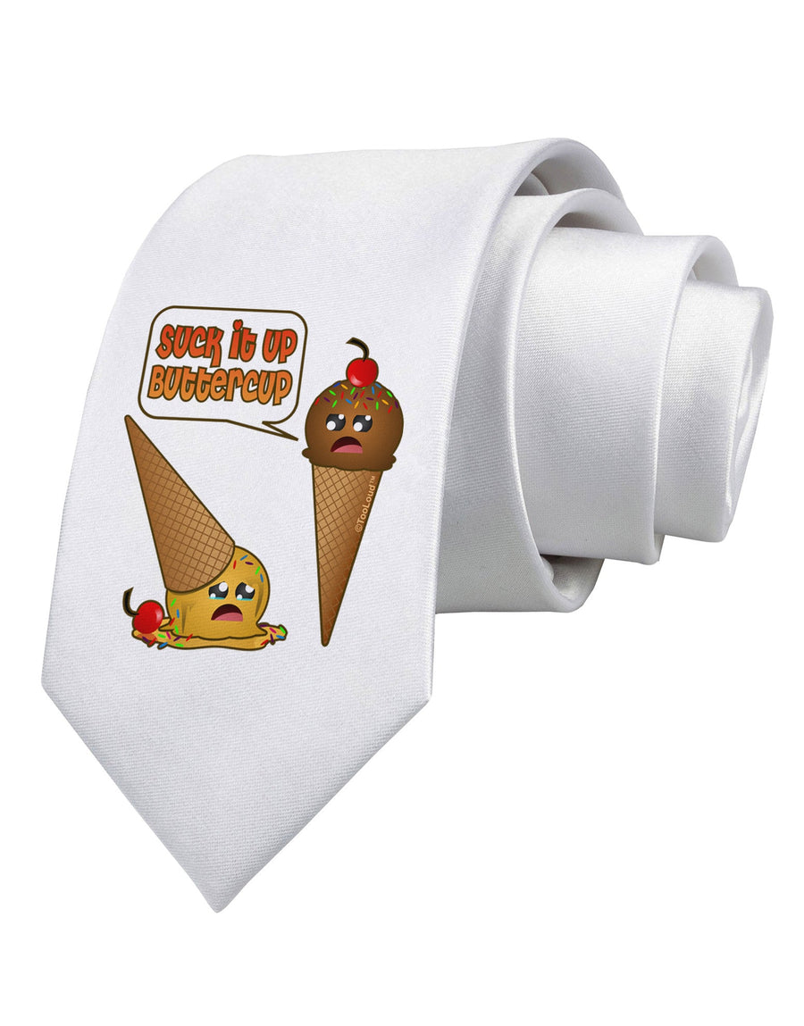 Suck It Up Buttercup Icecream Printed White Necktie