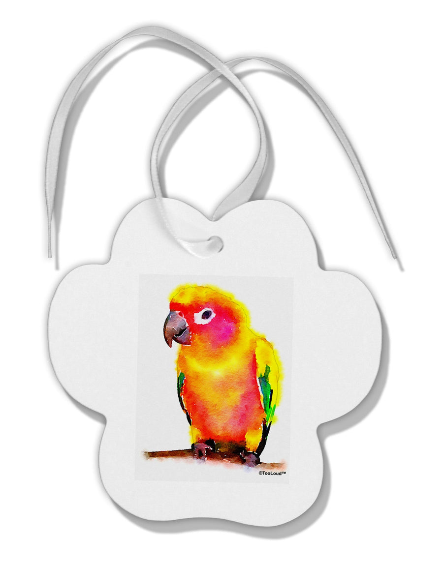 Sun Conure Parrot Watercolor Paw Print Shaped Ornament-Ornament-TooLoud-White-Davson Sales