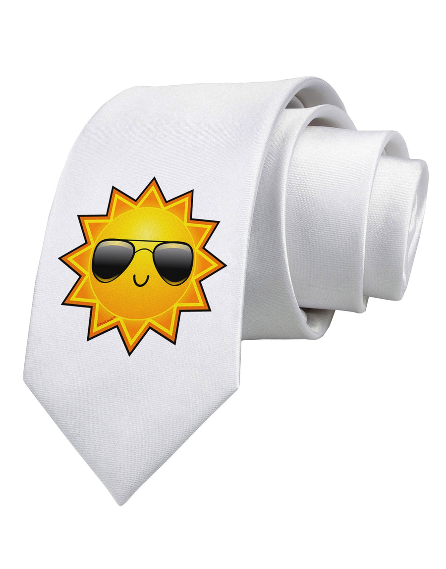 Sun With Sunglasses Printed White Necktie