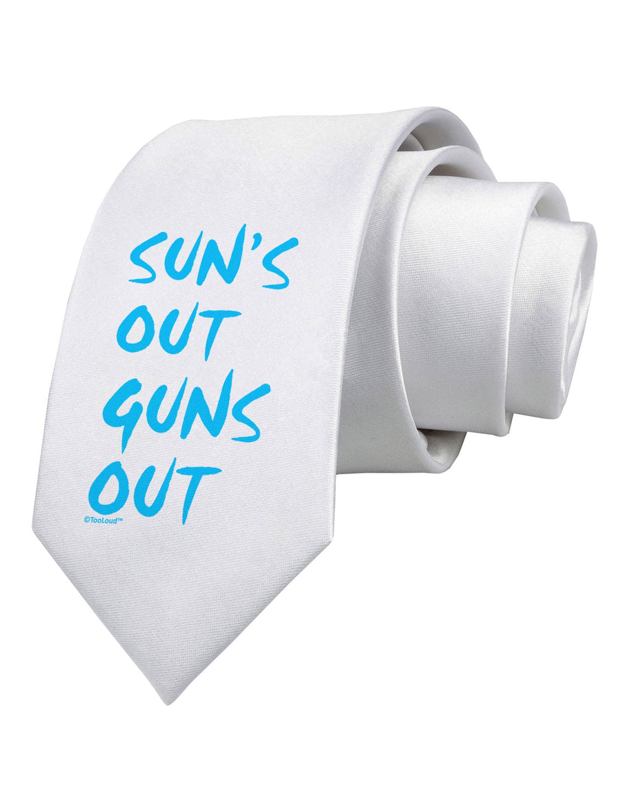 Suns Out Guns Out - Blue Printed White Necktie