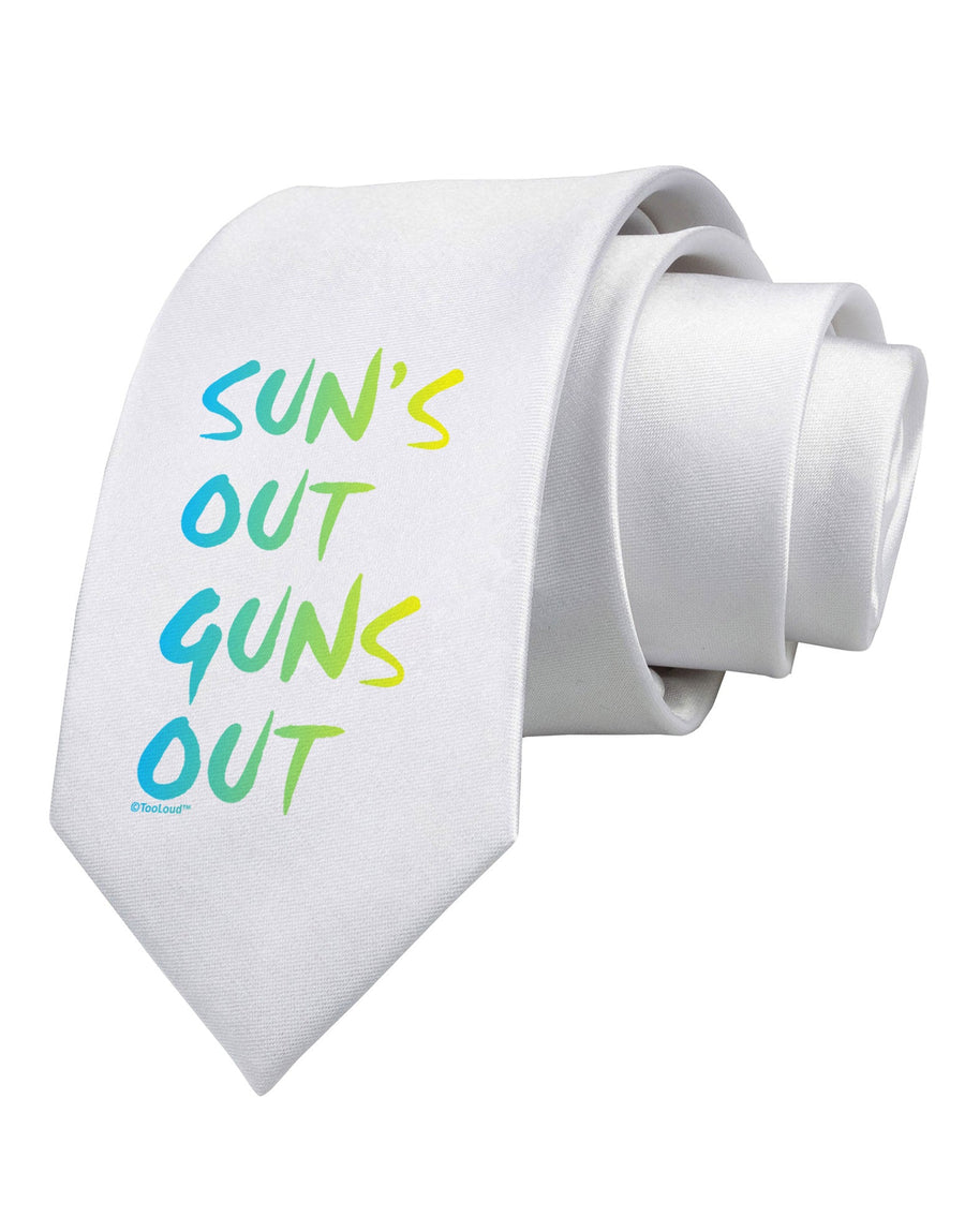 Suns Out Guns Out - Gradient Colors Printed White Necktie