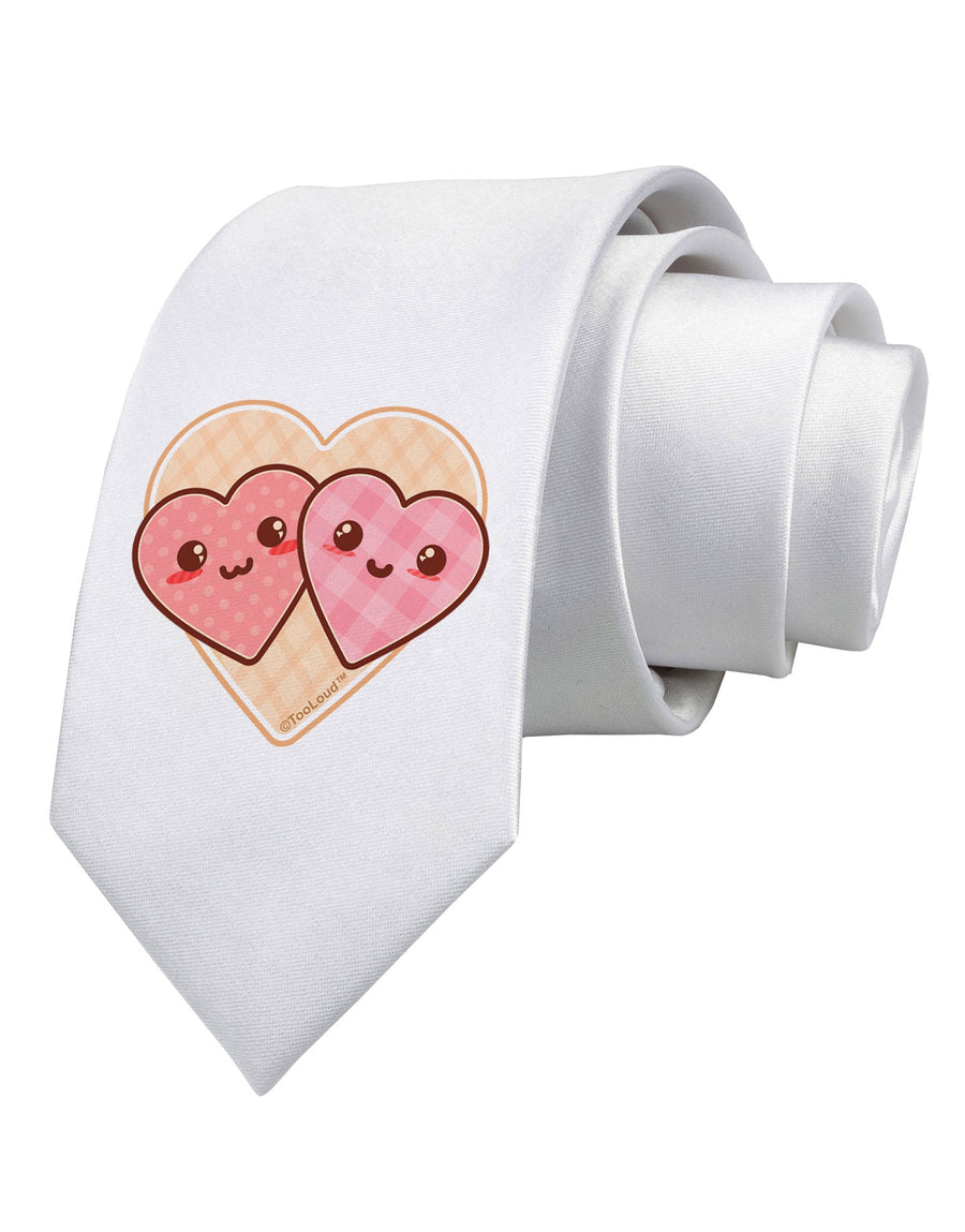 Super Cute Kawaii Hearts Printed White Necktie