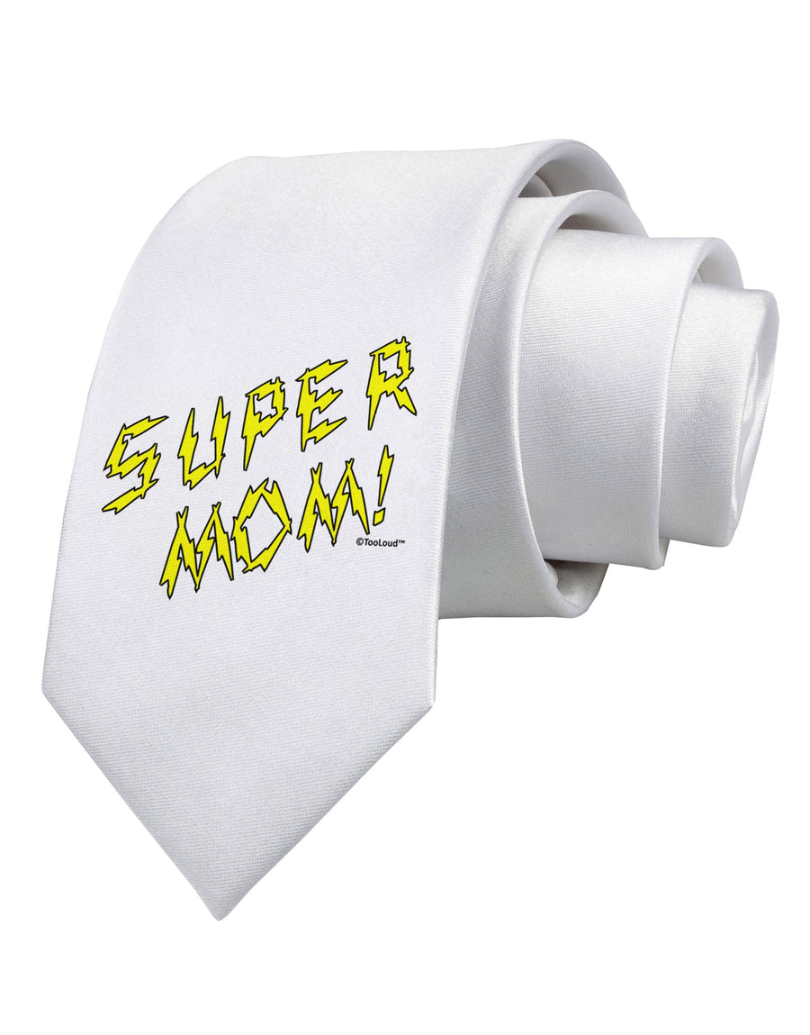 Super Mom - Lightening Bolt Design Printed White Necktie by TooLoud