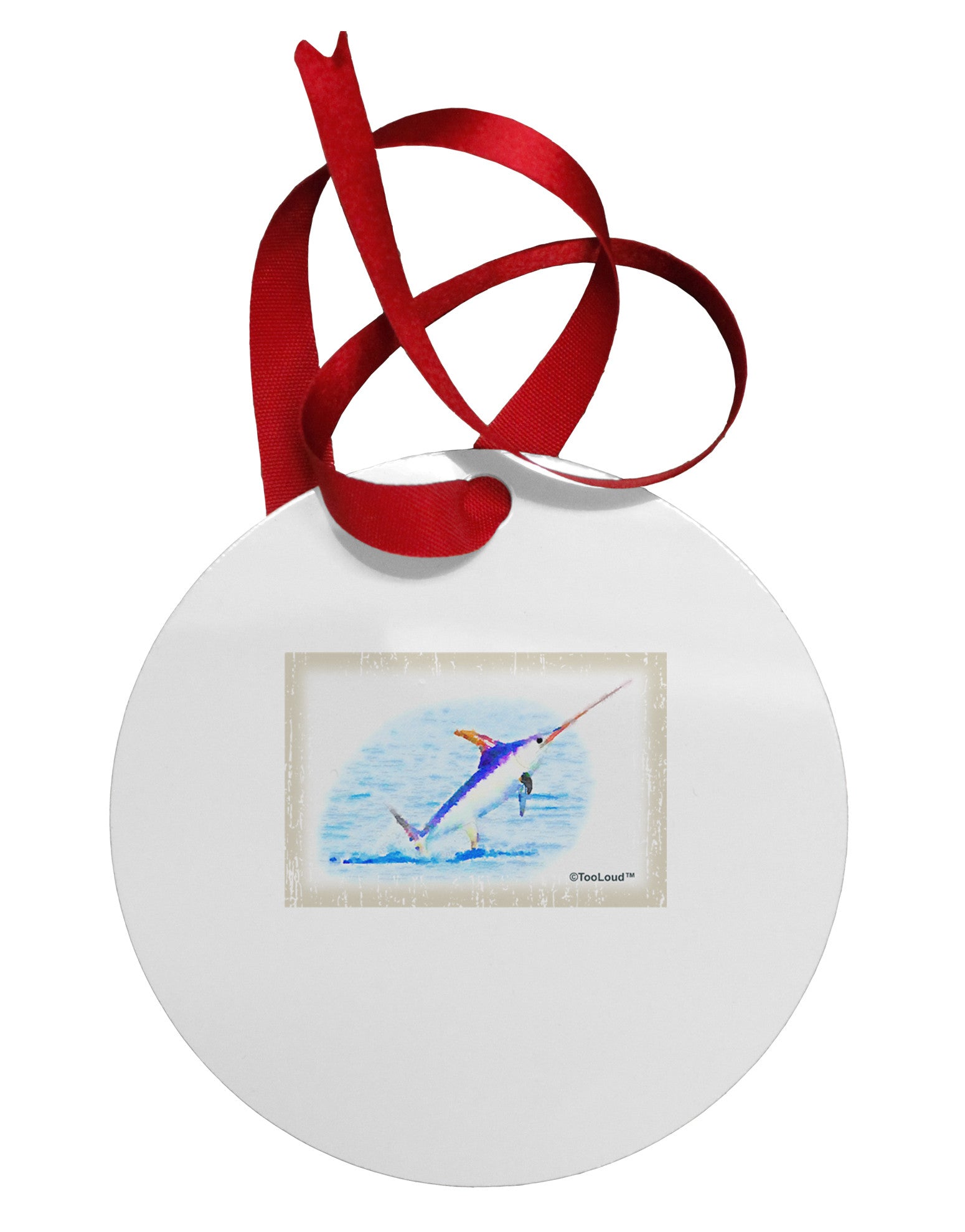 Swordfish Watercolor Circular Metal Ornament-Ornament-TooLoud-White-Davson Sales
