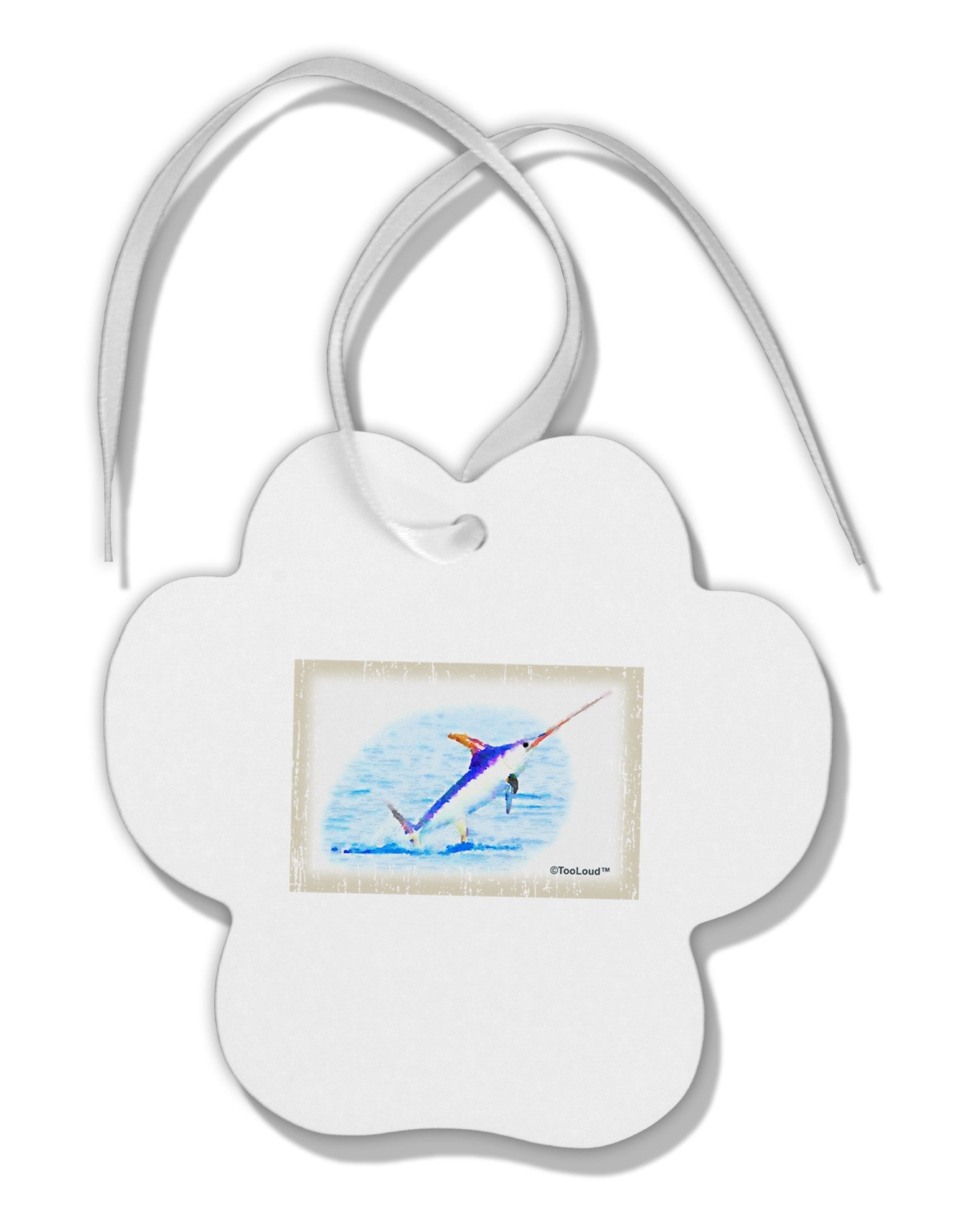 Swordfish Watercolor Paw Print Shaped Ornament-Ornament-TooLoud-White-Davson Sales