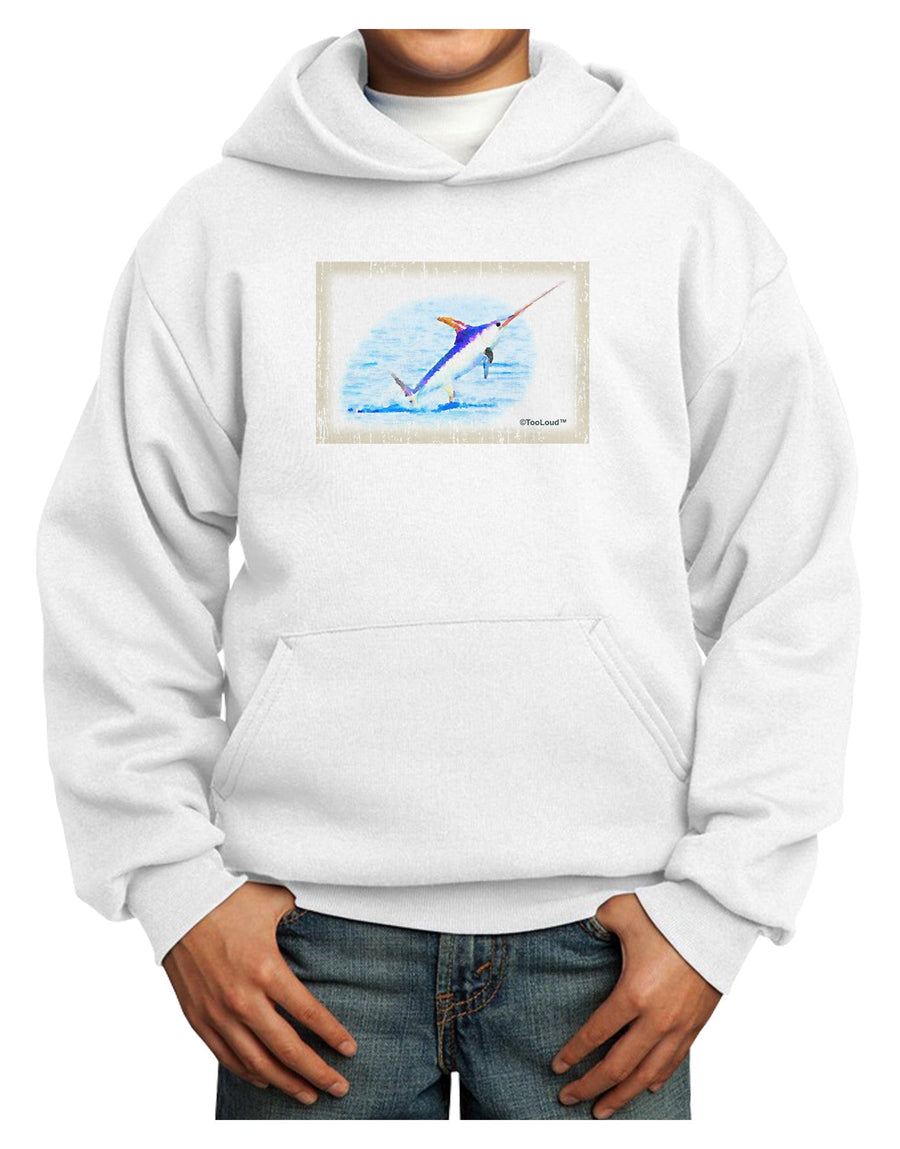 Swordfish Watercolor Youth Hoodie Pullover Sweatshirt-Youth Hoodie-TooLoud-White-XS-Davson Sales