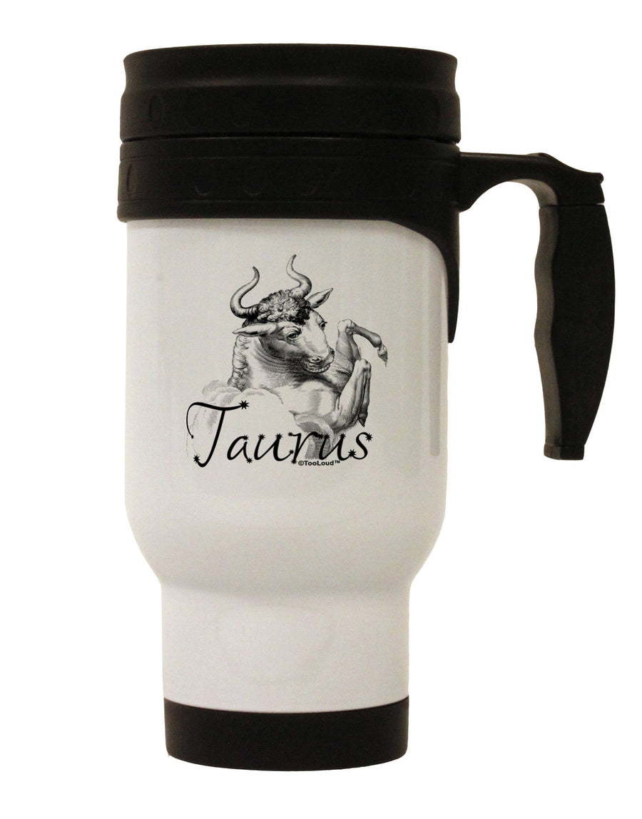 Taurus Illustration Stainless Steel 14oz Travel Mug-Travel Mugs-TooLoud-White-Davson Sales